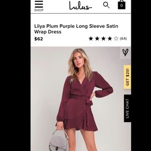 Lilya Plum Purple Long Sleeve Satin Wrap Dress